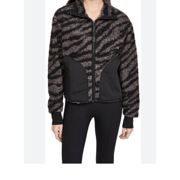 VARLEY Napoli Fleece Sherpa Zebra Print Gray Black Full Zip Teddy Jacket Size M - Picture 1 of 11